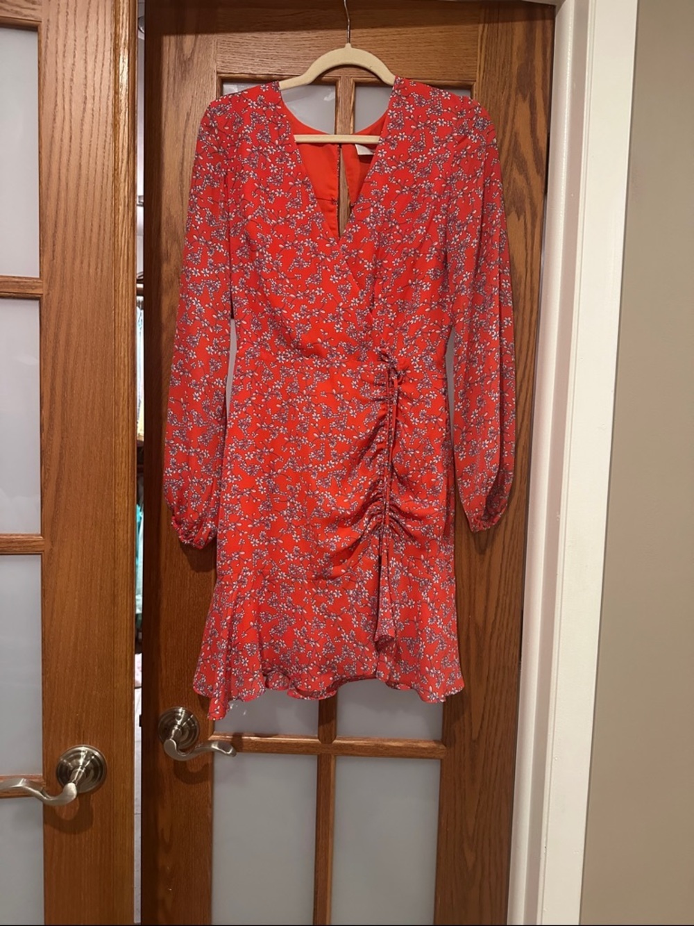 Adelyn Rae Red Floral Long-Sleeve Ruched Wrap Dress​